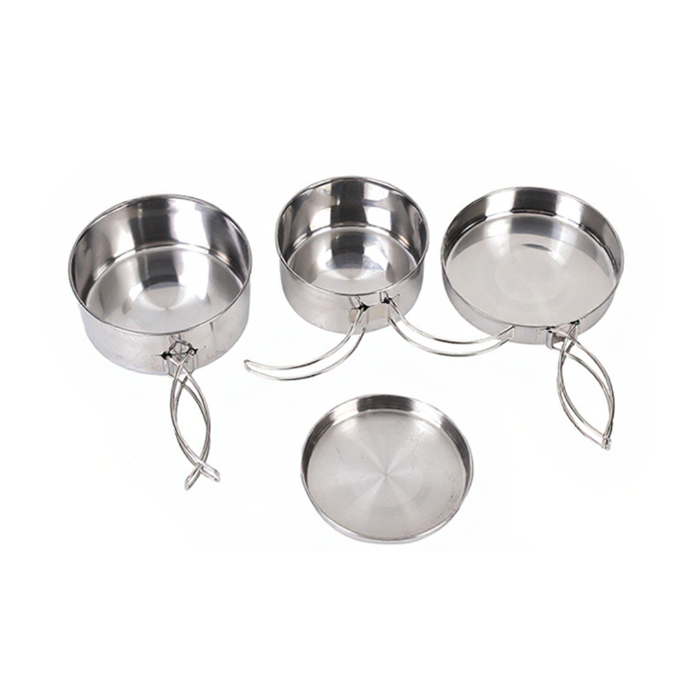 Nesting Camping Cooking Set - 4ピースステンレス鋼アウトドアクッキングセット キャンプ、ハイキング、トレッキング、バックパッキング用 2～3人用 558g コンパクトネスティング
