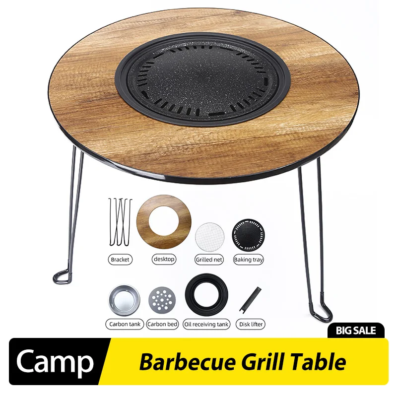 Camping Cooking Table Foldable - 折りたたみ式携帯用禁煙バーベキューテーブル屋外パティオ韓国式バーベキューグリルキャンプテーブルロードトリップ用