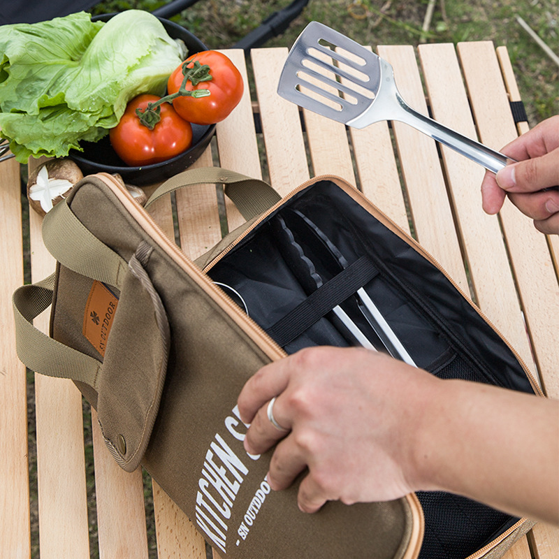 Camping Cooking Survival - 8 個キャンプキッチン調理器具セットポータブルバッグアウトドア旅行用品収納バッグステンレス鋼調理セットバーベキューピクニック用
