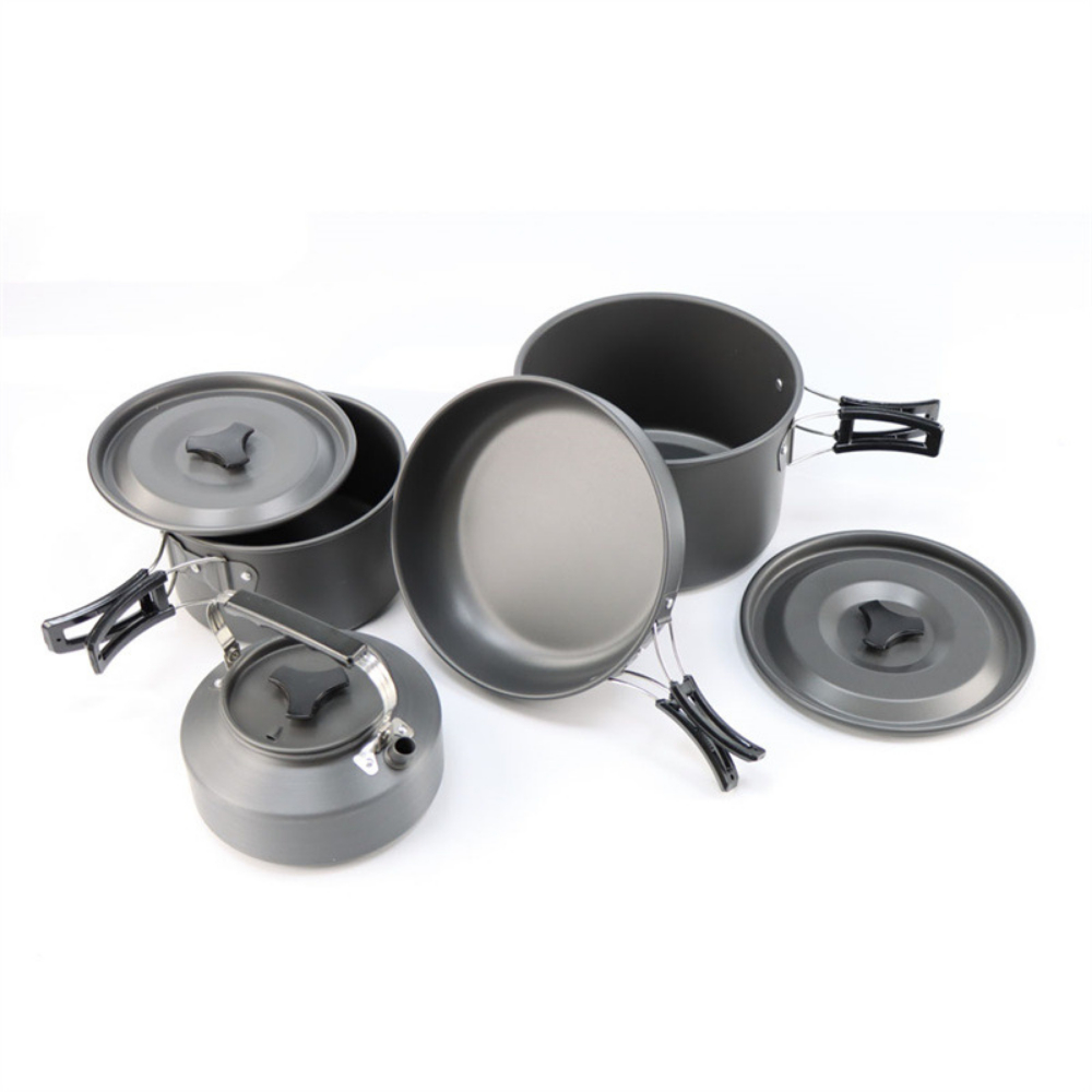 Camping Cooking Pot Large - 軽量アルミ合金製アウトドアキャンプクッキングセット 大型2-4段入れ子式鍋 簡単持ち運びキャンプ調理器具セット