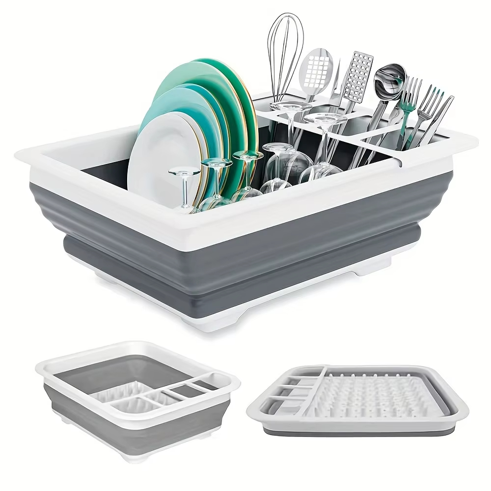 Camping Cooking Survival - 折りたたみ式食器乾燥ラック、食器ホルダー付き、RV、キャンプ用 - 1個のプラスチック製食器乾燥ラック、旅行用トレーラーとキャンピングカーに最適
