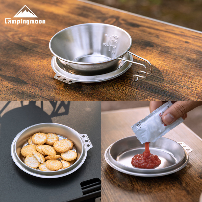 Camping Cooking Snow - CAMPINGMOON S-SD 厚みのあるステンレス製フライパン 深型スノープーラーボウル蓋付き キャンプ用ディッシュ ディップディッシュ