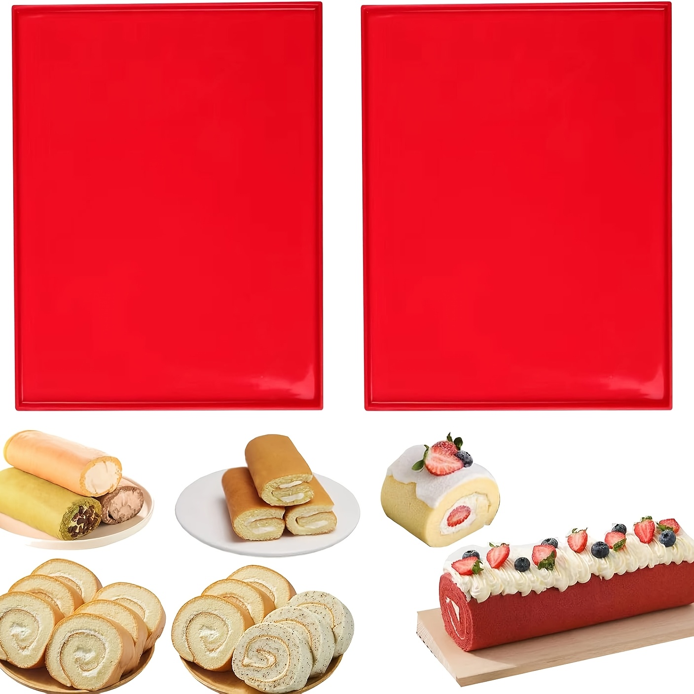 Camping Cooking Mat - スイスロールケーキ用シリコンベーキングマット2枚 - エッジ付きノンスティック、お手入れ簡単、スイスロール、ペストリー、クッキー作りに最適