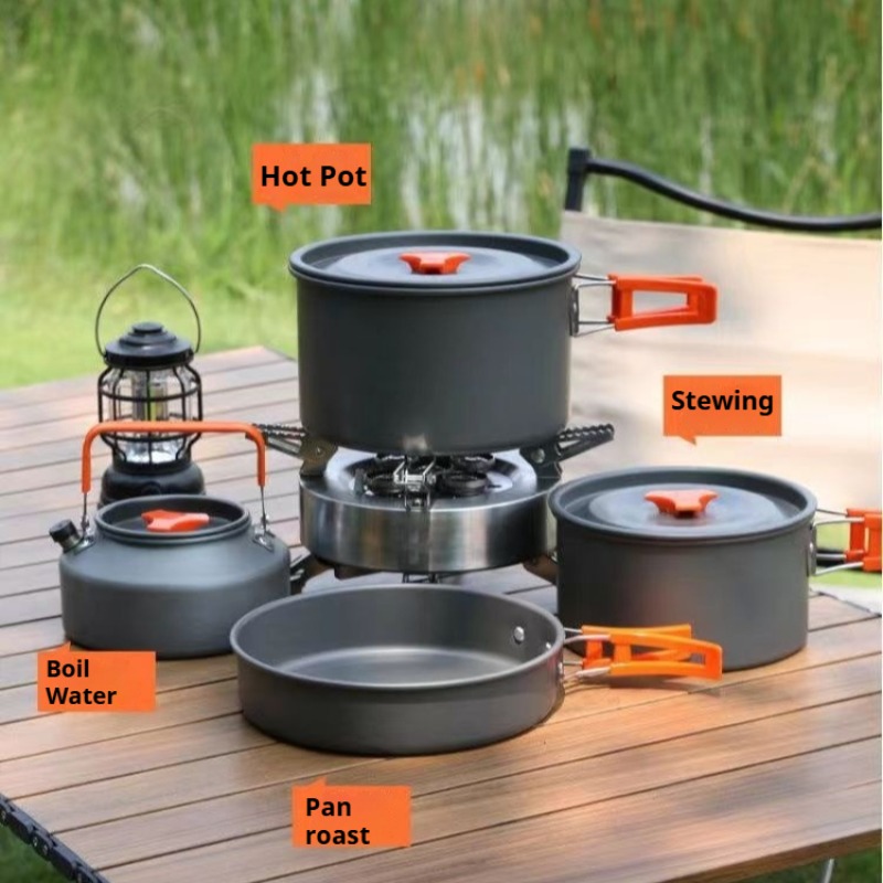 Camping Cooking Pot Large - ポータブル大容量ポット便利な耐熱性お手入れ簡単ハンドルポット多機能アウトドアキャンプ調理用品