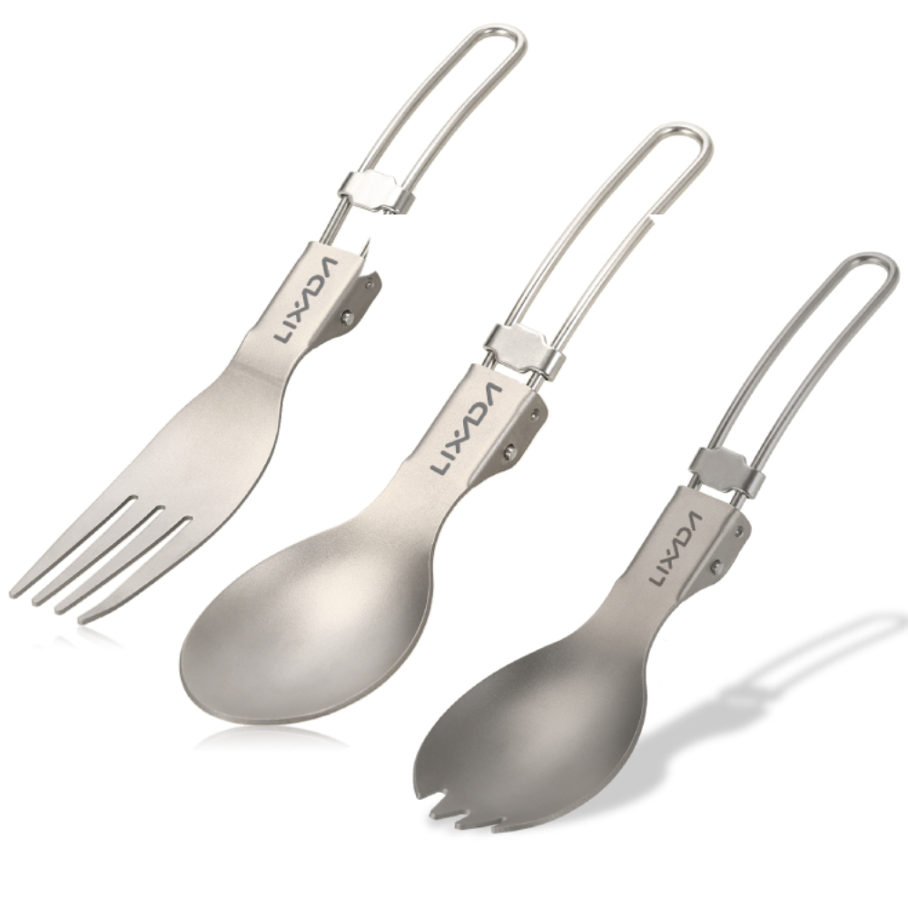 Camping Cooking Utensils Kit - Lixada チタン折りたたみフォーク超軽量屋外ポータブルディナーフルーツフォーク食器キャンプバックパッキング用