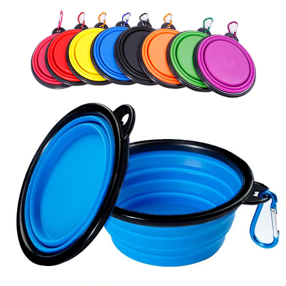 Camping Cooking Bowl - 折りたたみ式ペット用シリコン製犬用フード・水飲みボウル、屋外キャンプ旅行用携帯折りたたみ式用品、カラビナ付き食器