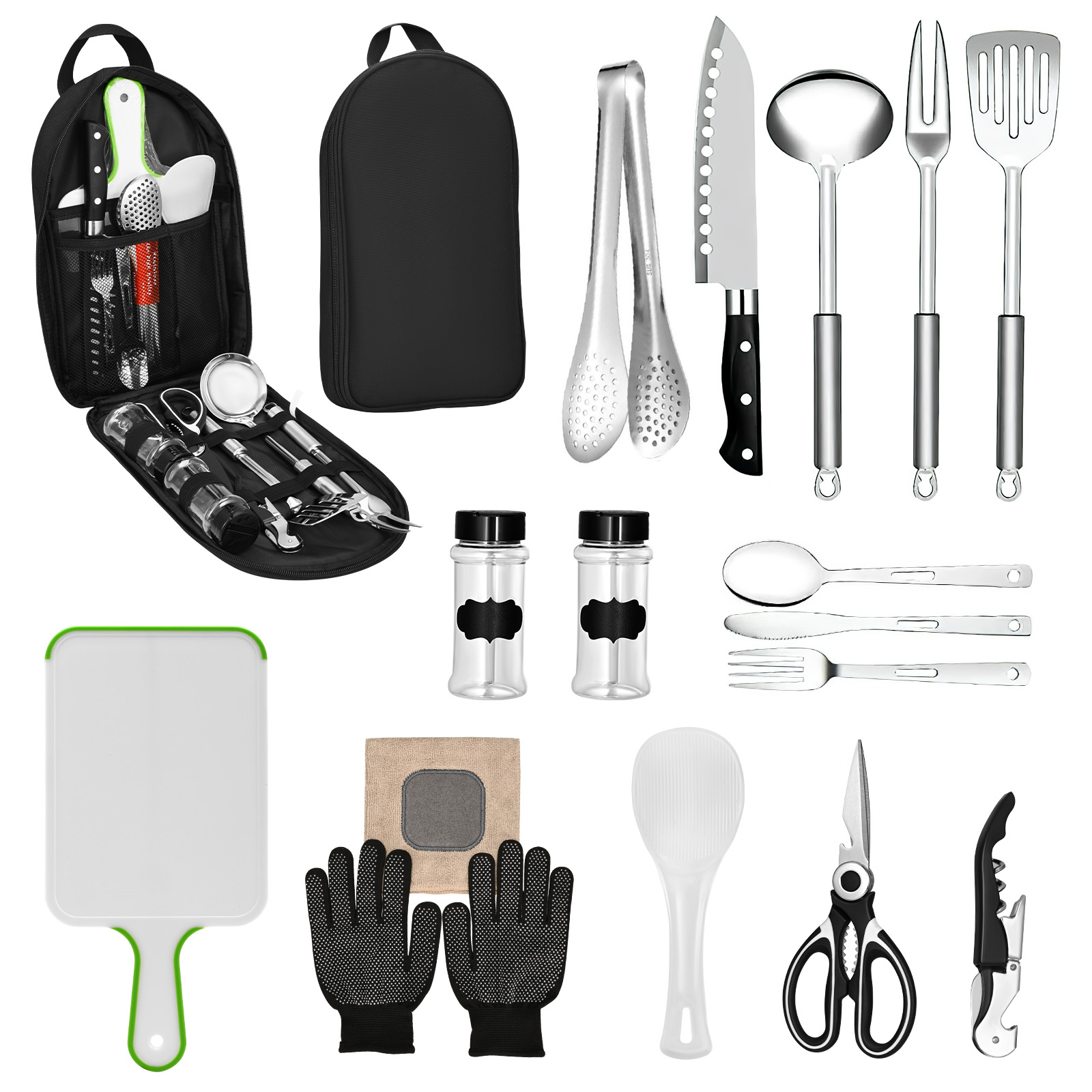 Camping Cooking Must Haves - 16 ピース キャンプ調理器具セット バーベキュー キャンプ必需品 キャンプアクセサリー
