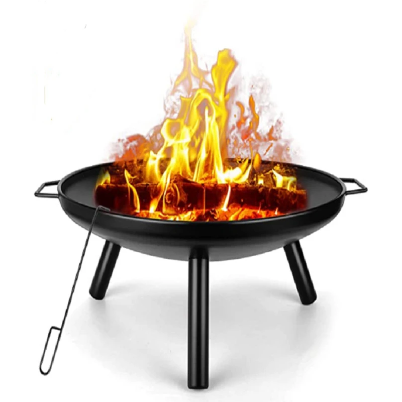 Camping Cooking Basket - バーベキュートング付きファイヤーボウル、庭、パティオテラス、ハンドル付きファイヤーピット、鋳鉄脚、バーベキューグリル、24インチ