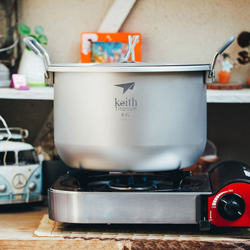 Camping Cooking Basket - キース-キャンプ用調理セット、チタン調理器具、鍋、6l、静菌性食器、屋外、ハイキング、旅行、ピクニック用チタン鍋