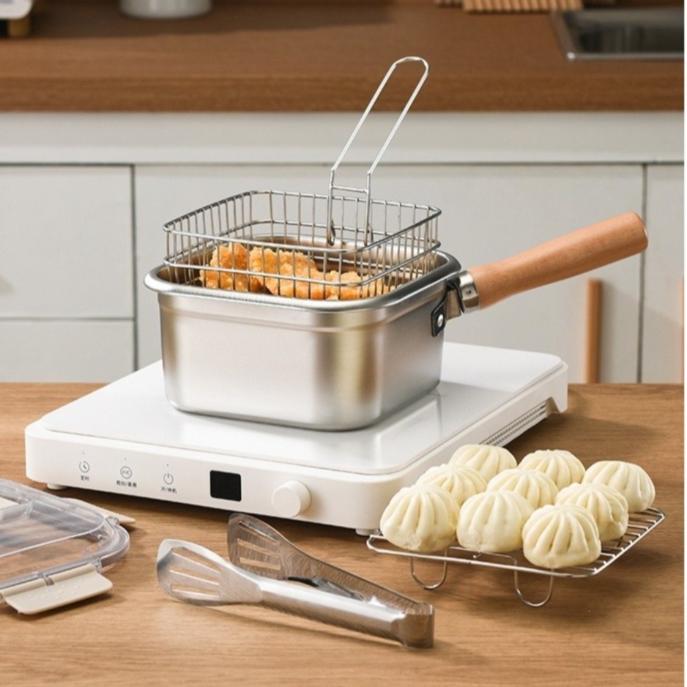 Camping Cooking Basket - ポータブルステンレス鋼フライパン正方形ノンスティック調理鍋バスケット付きキャンプ調理器具セットパスタ