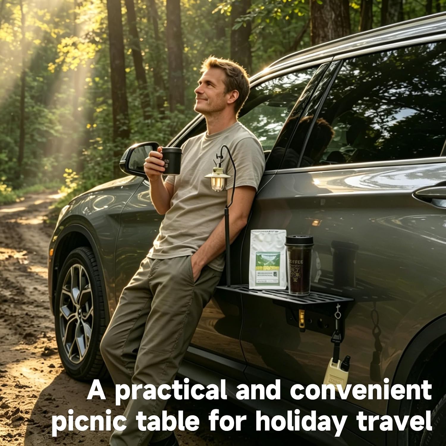 Camping Cooking Table Foldable - 磁気式折りたたみ車載サイドテーブル、金属製車両用キャンプトレイ、最大耐荷重25ポンド、SUVオフロードアウトドアキャンプ用マグネットマウントシェルフ