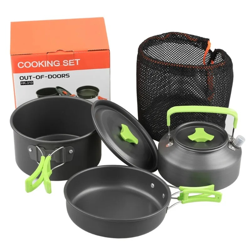 Camping Cooking Full Set - キャンプ用調理器具セット、アウトドアキッチン用品セット、アルミ製携帯食器、鍋、ボウル、ケトル、ハイキング、ピクニック用品