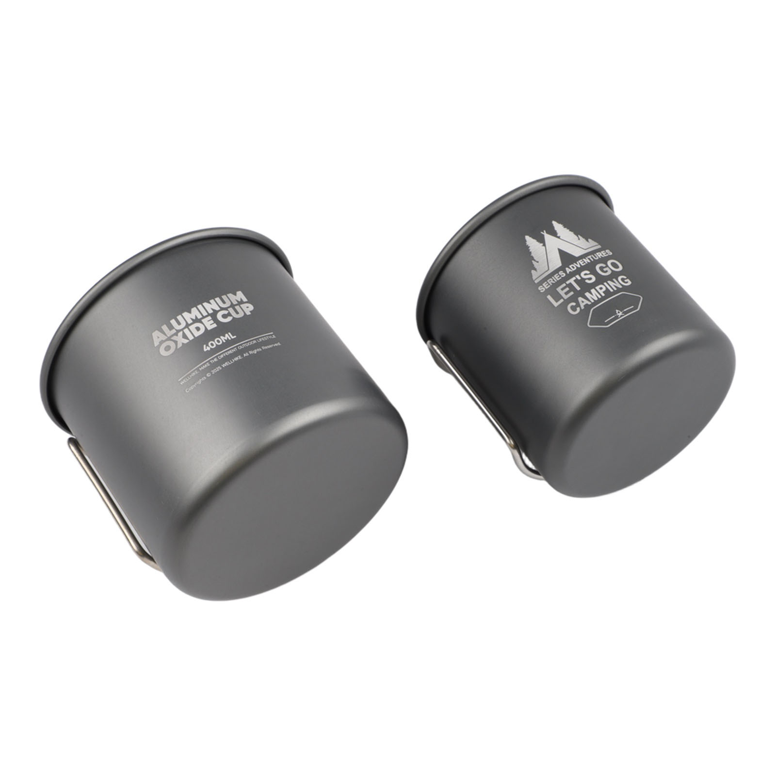 Nesting Camping Cooking Set - アルミ合金製キャンプマグセット 300mlと400ml 折りたたみハンドル ネスティングデザイン コンパクト収納 アウトドアクッキング用