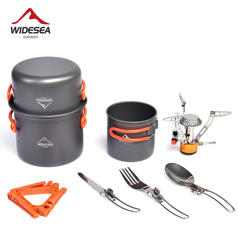 Camping Cooking Full Set - 幅のキャンプ用調理器具セット、屋外食器用品用品、バーナーストーブ、折りたたみナイフ、フォーク、ポータブルポットスーツ、縦型カップ