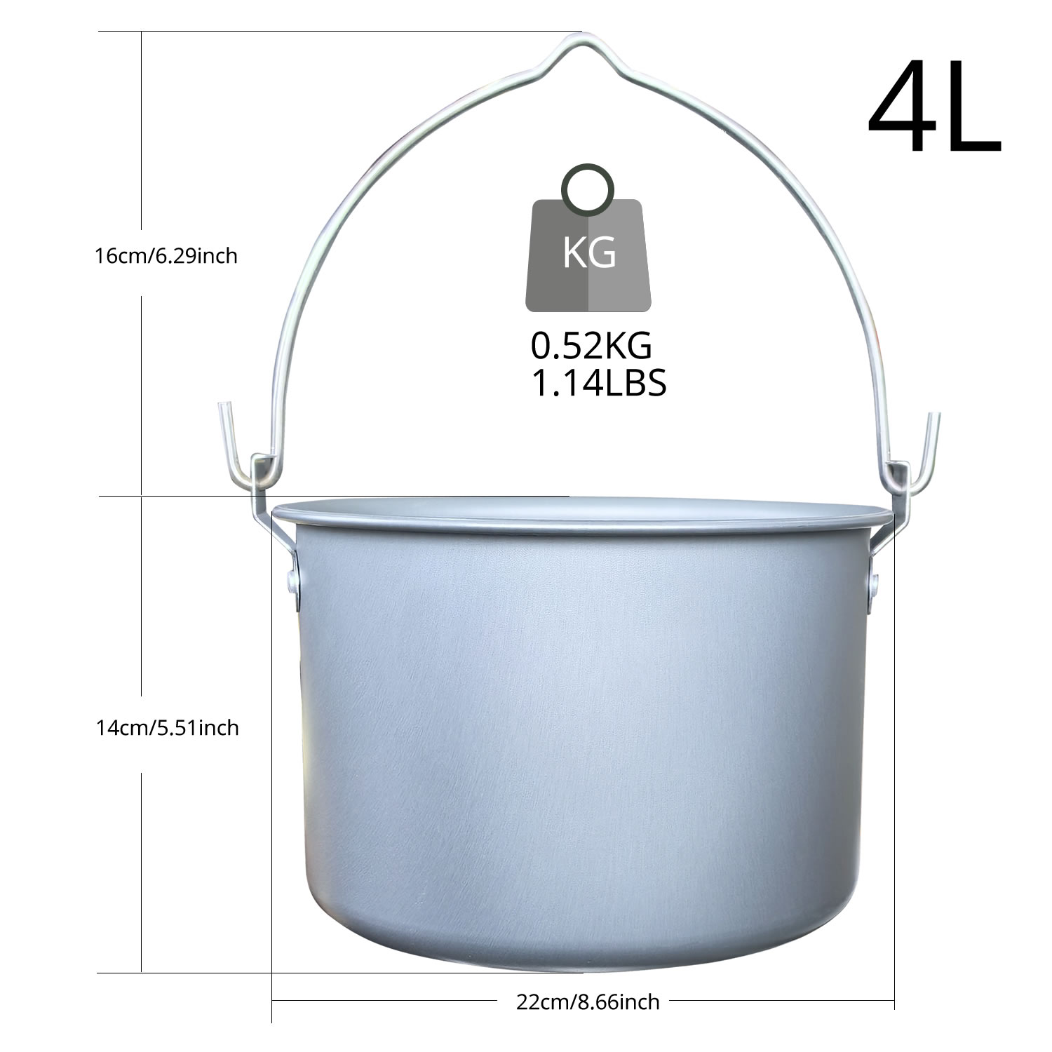 Camping Cooking Pot Large - 4L屋外吊り下げ式ポット キャンプ ピクニック用大型スープポット 携帯用調理器具 薪焚き調理鍋