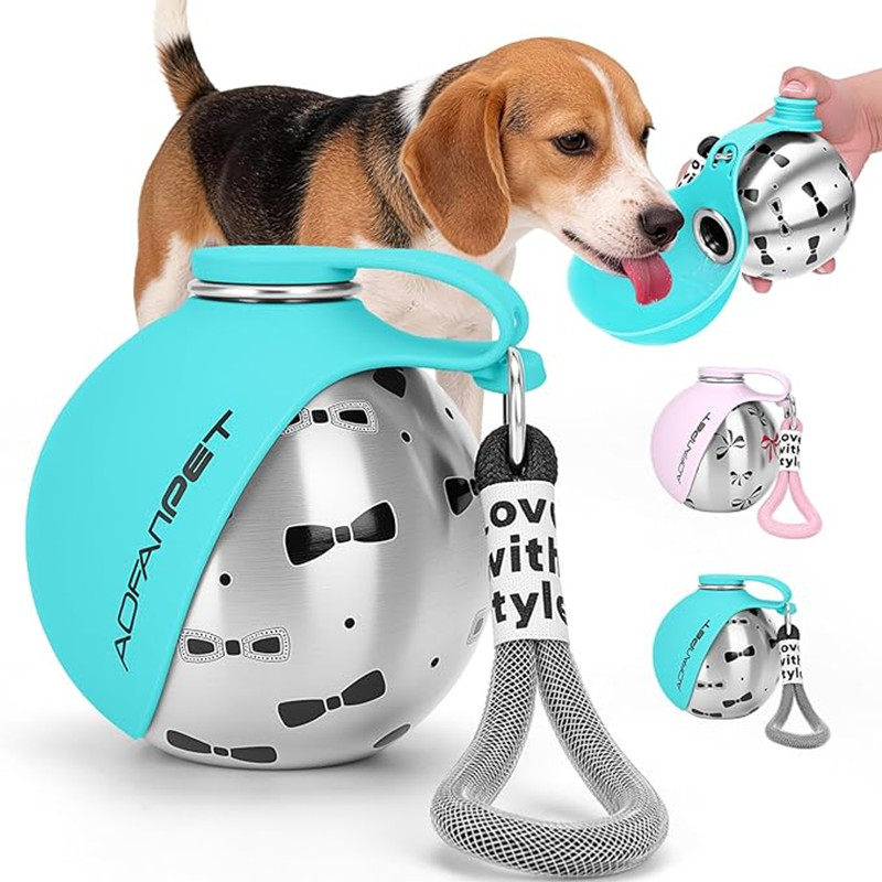 Camping Cooking Bowl - 携帯用犬猫ウォーターボトル、ステンレス製旅行用ウォーターディスペンサー、ボウル付き、こぼれない子犬用ウォーターボトル、散歩やハイキングに最適