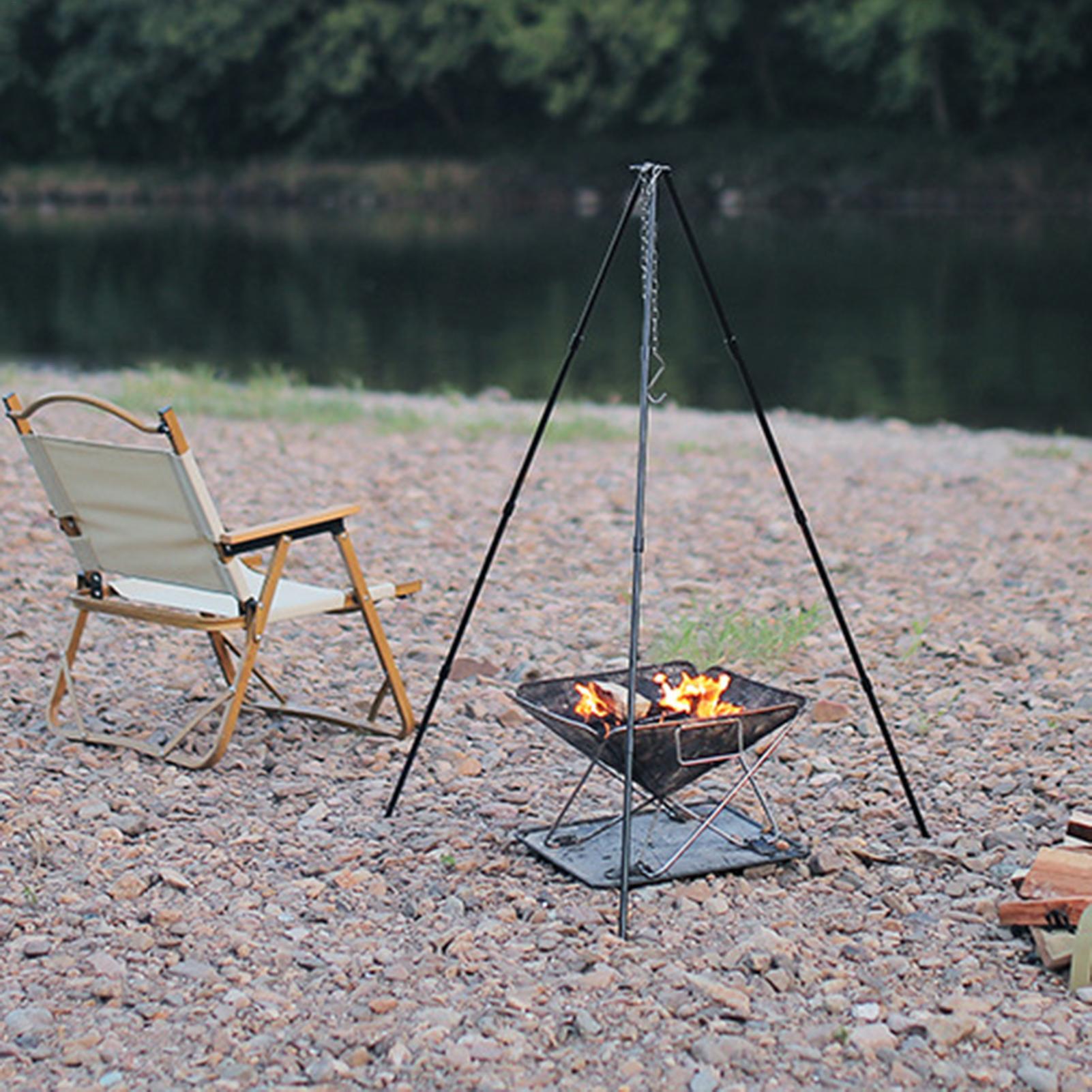 Camping Cooking Pot Large - 屋外大型焚き火台三脚ポータブルキャンプ焚き火調理鍋吊り下げ三角スタンドラック調整可能な吊り下げチェーン