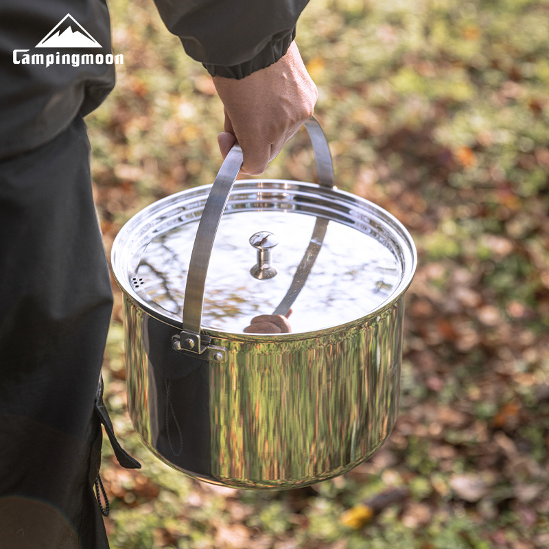 Camping Cooking Pot Large - CAMPINGMOON CC-24 ステンレス製大容量5.9L ピクニック調理器具、調理、湯沸かし、アウトドアキャンプ用スープポット