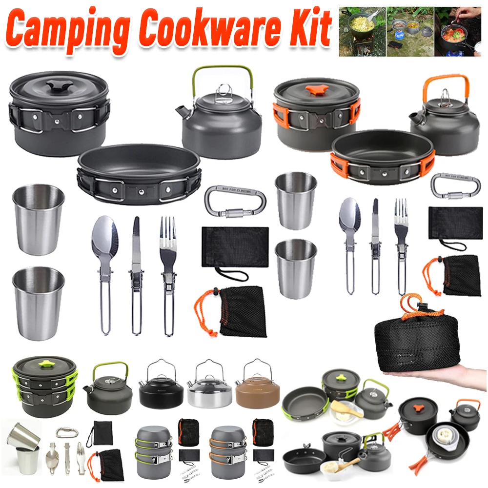 Camping Cooking Utensils Kit - キャンプ調理器具キット ケトル ポット パン クックセット ポータブル