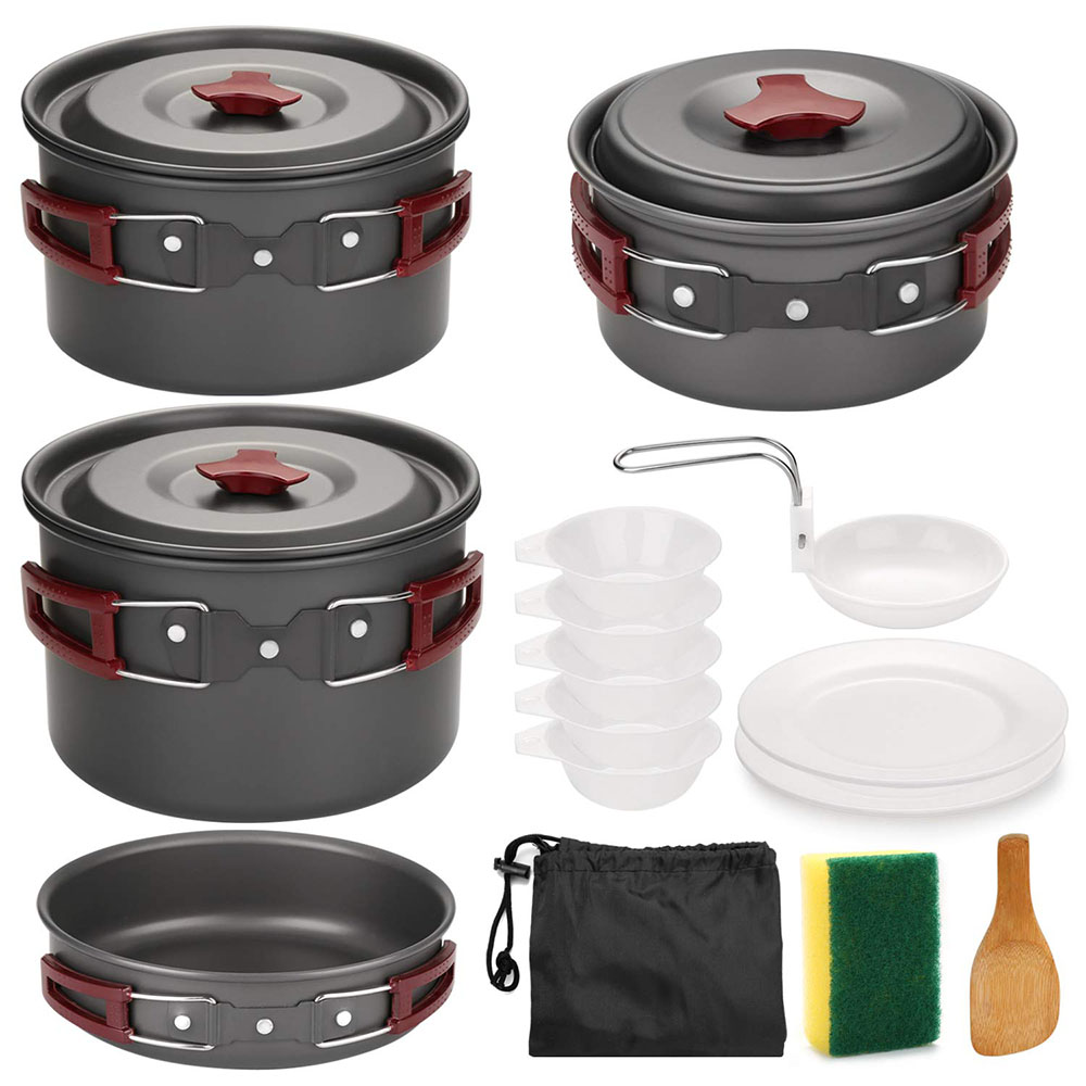 Camping Cooking Basket - アウトドア キャンプ調理器具キット ノンスティック キャンプパン 軽量調理セット パンとポット