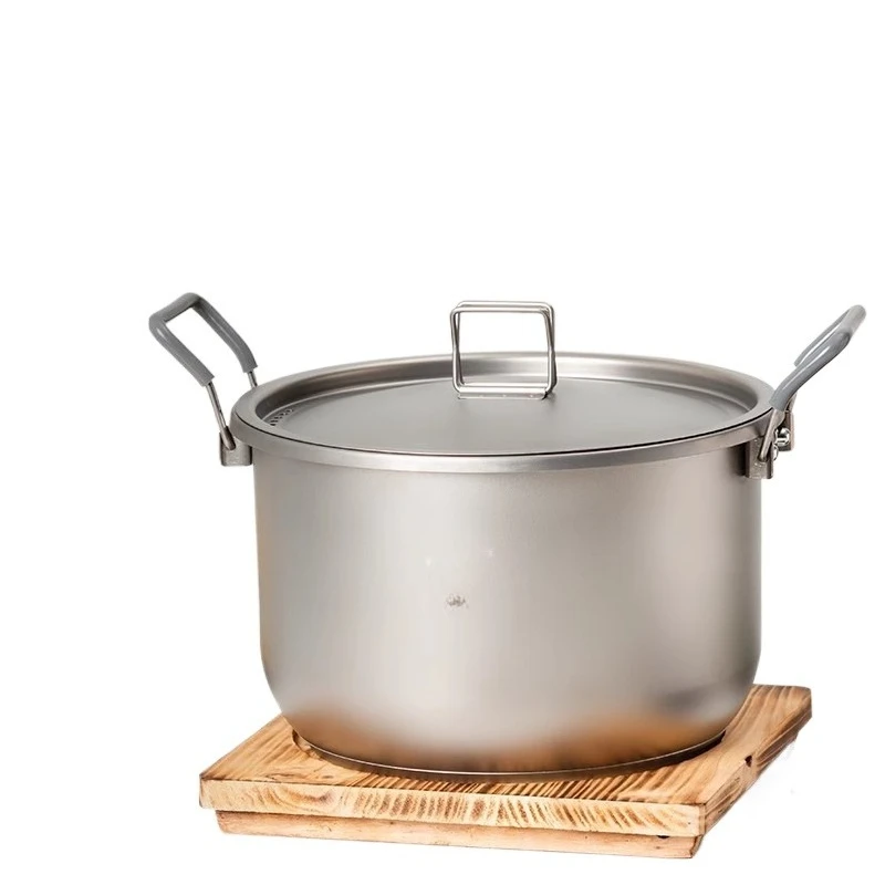Camping Cooking Pot Large - 6L チタン鍋 蓋付き 耐久性 大容量 キャンプ用スープ鍋
