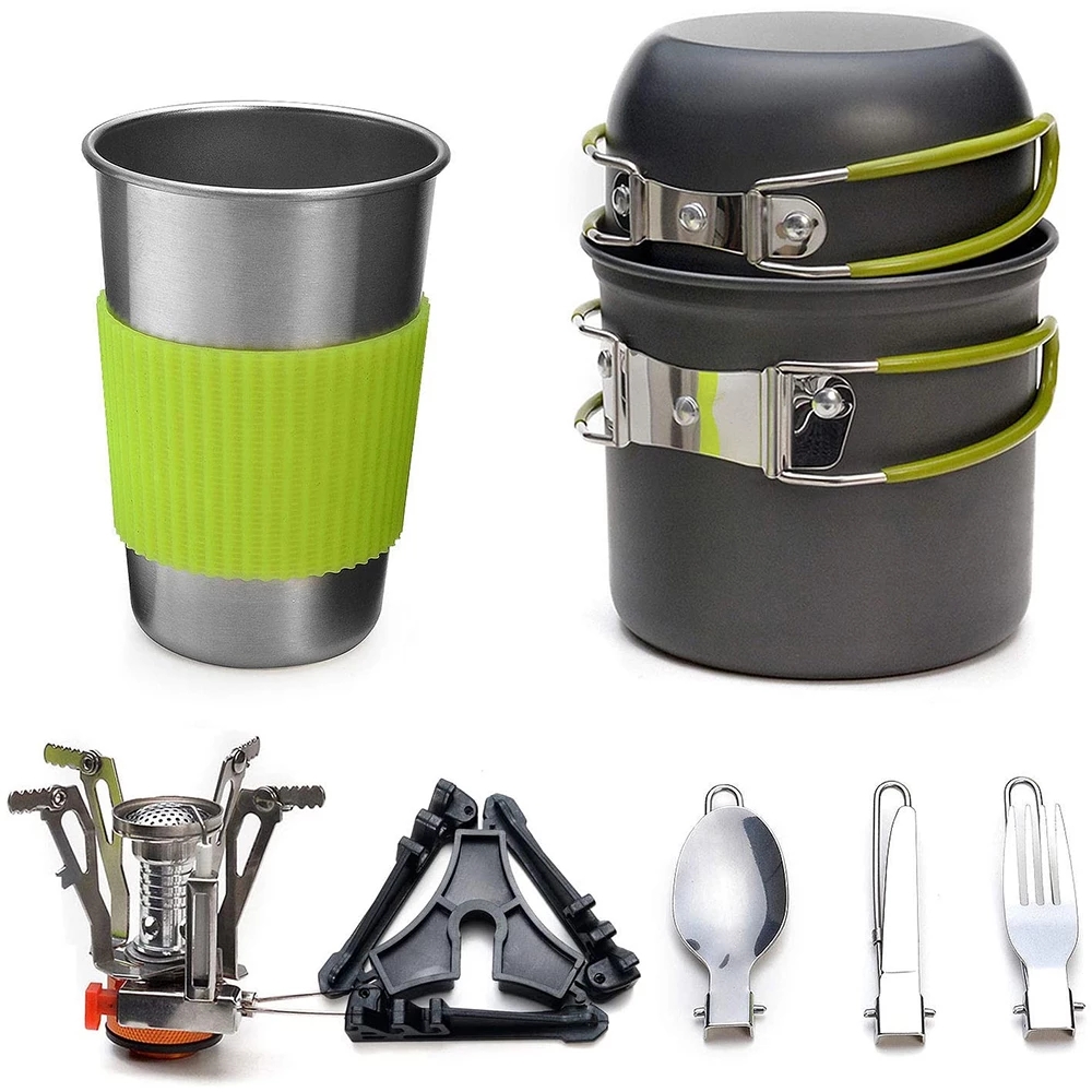 Camping Cooking Full Set - キャンプ調理器具キット ストーブ付き アウトドアクッキングセット アウトドアポット 旅行食器 キッチン