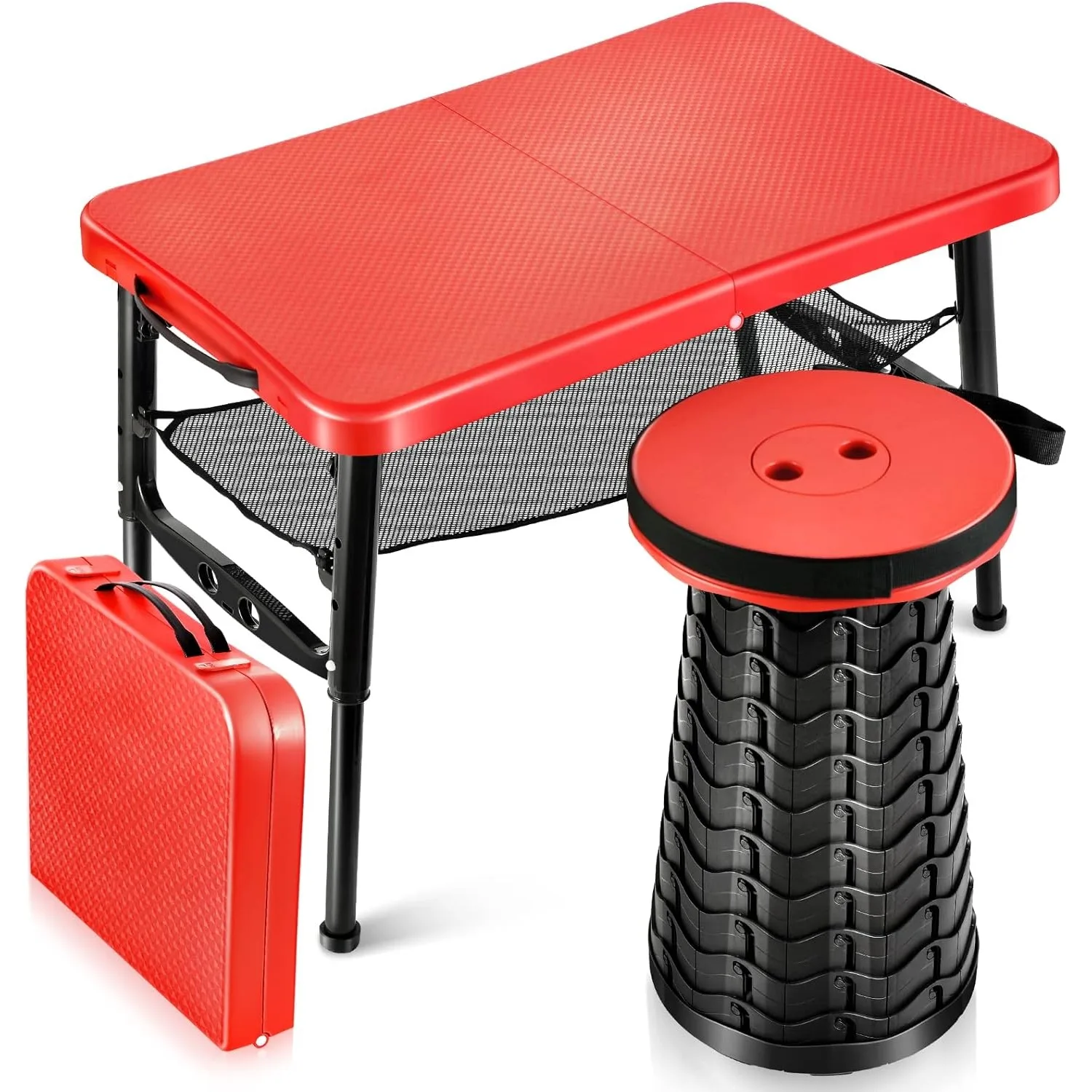 Camping Cooking Table Foldable - 格納式折りたたみテーブル & スツールセット ポータブル キャンプ 折りたたみテーブル