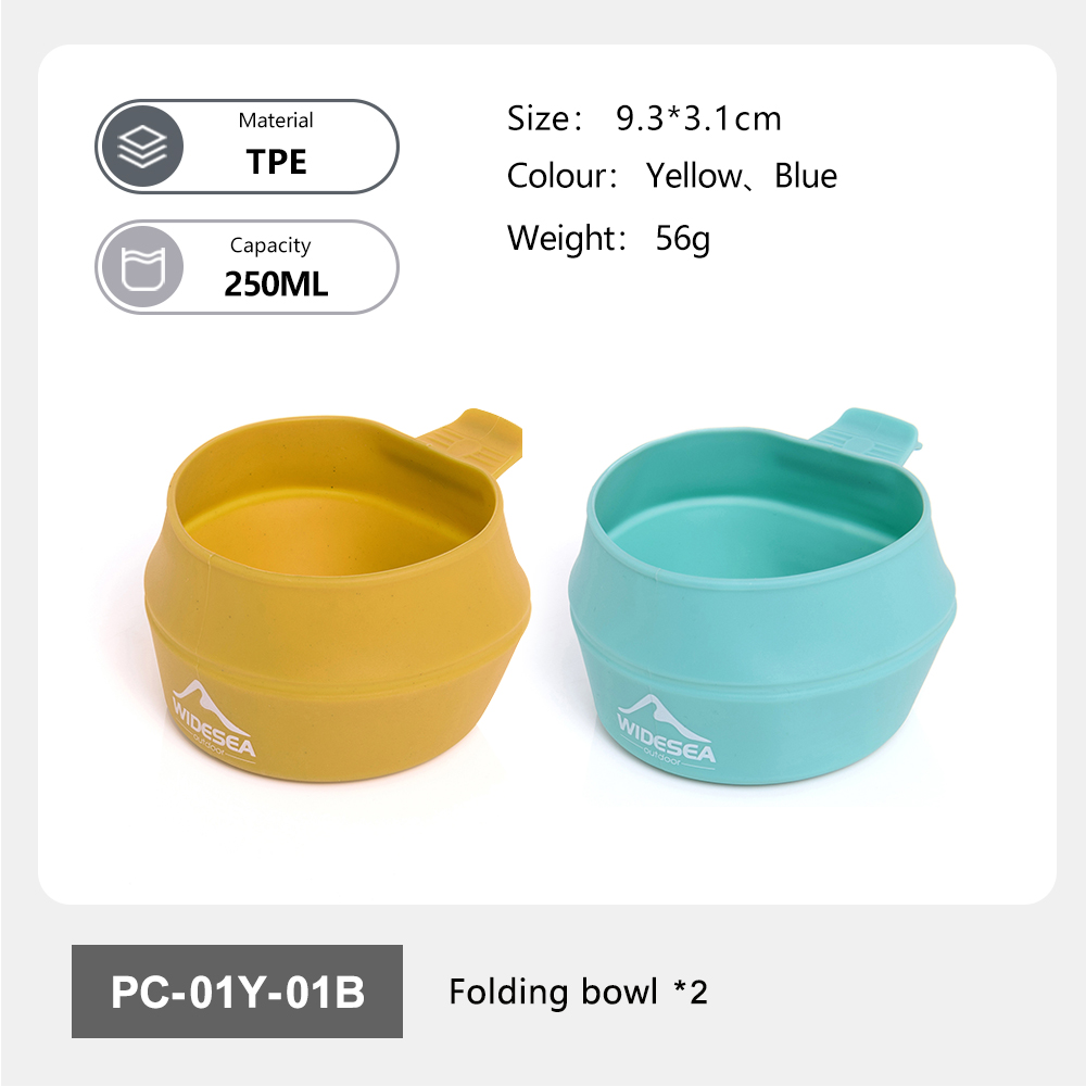 Camping Cooking Utensils Kit - Widesea キャンプ 250 ミリリットルソフト折りたたみカップ食器調理器具ポータブルハンドル屋外ポケットボウル観光マグハイキングバックパッキング TPE