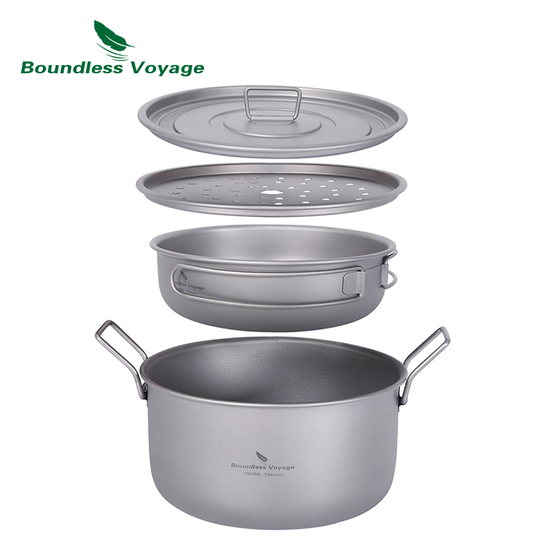 Camping Cooking Utensils Kit - 無限の航海-多機能調理鍋、チタン蒸し器、スープ鍋、蓋付きフライパンセット、屋外混乱キット、キャンプ、ti2057c
