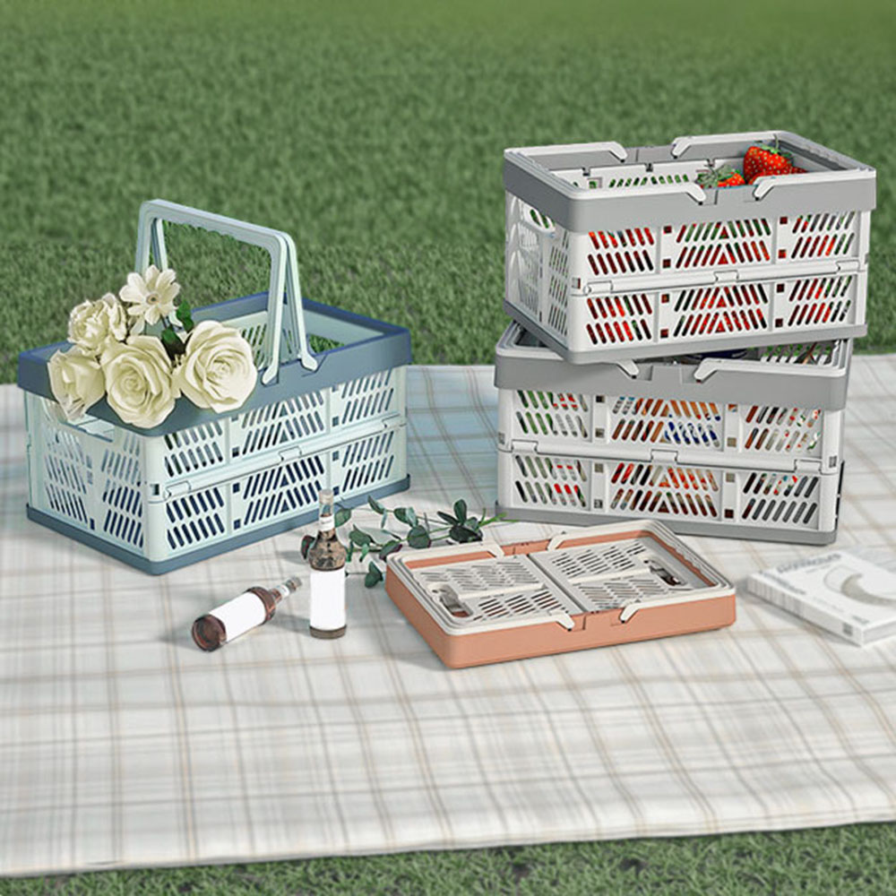 Camping Cooking Basket - 持ち運び可能な折りたたみ式プラスチック収納バスケット、ハンドル付き、大容量、アウトドアキャンプ、ピクニック、スーパーマーケットショッピング用折りたたみバスケット