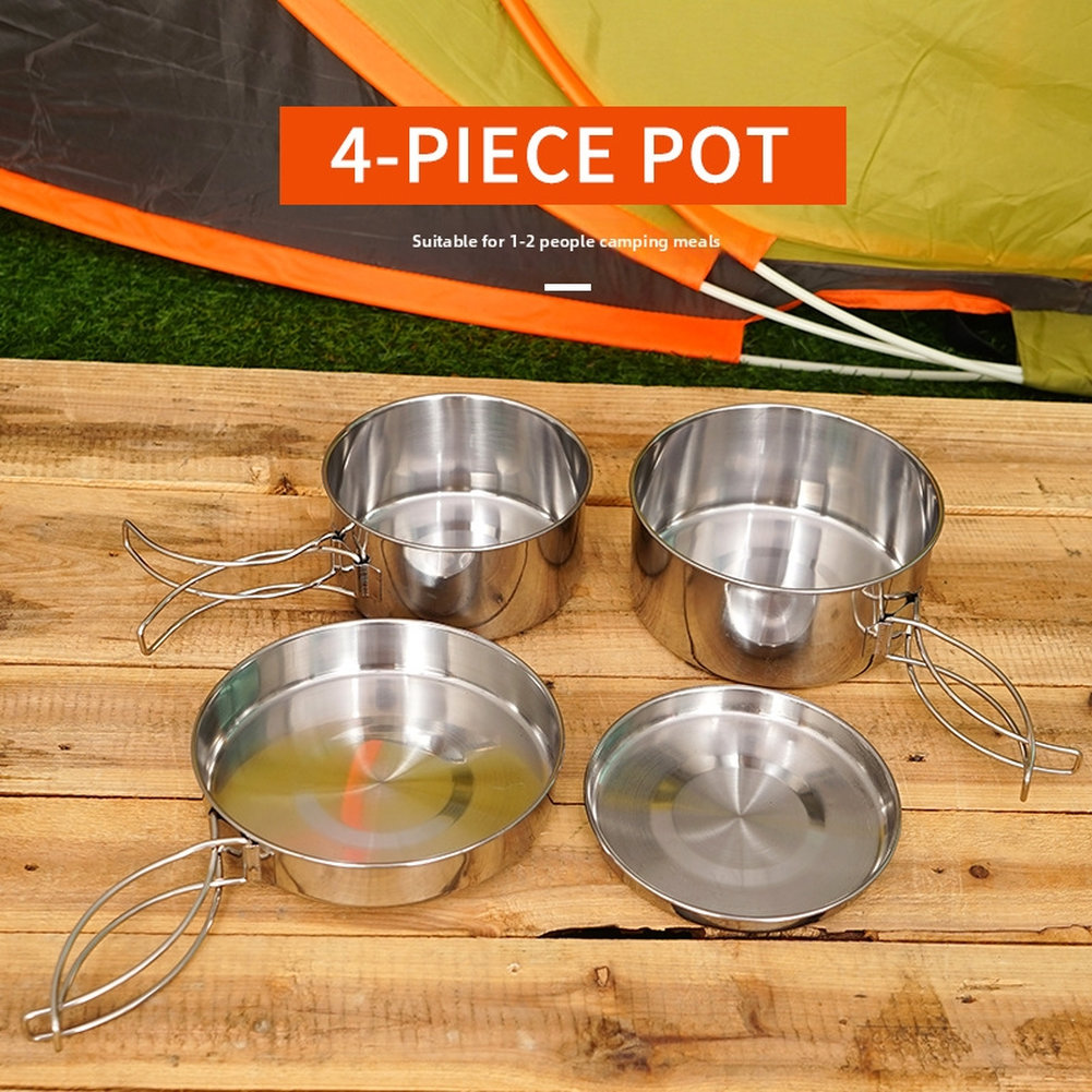 4ピースステンレス鋼アウトドアクッキングセット キャンプ、ハ - Nesting Camping Cooking Set のレビューと価格