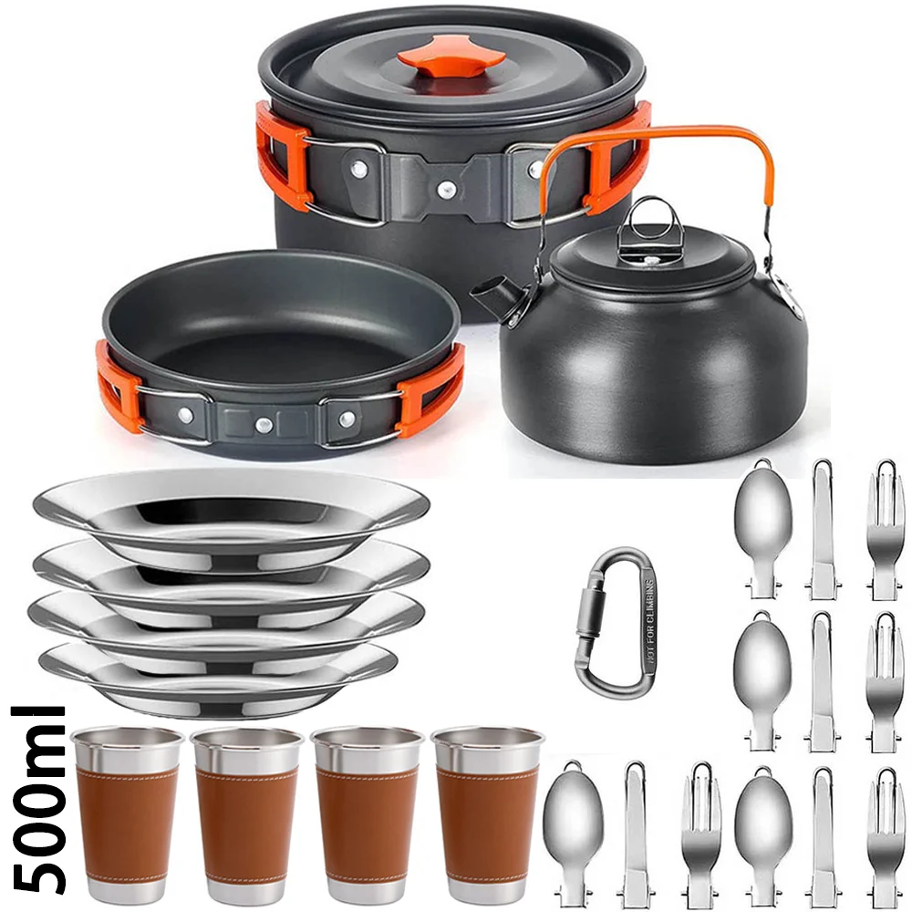アウトドアキャンプ用調理セット、焦げ付き防止鍋入れ子式収納セ - Nesting Camping Cooking Set のレビューと価格