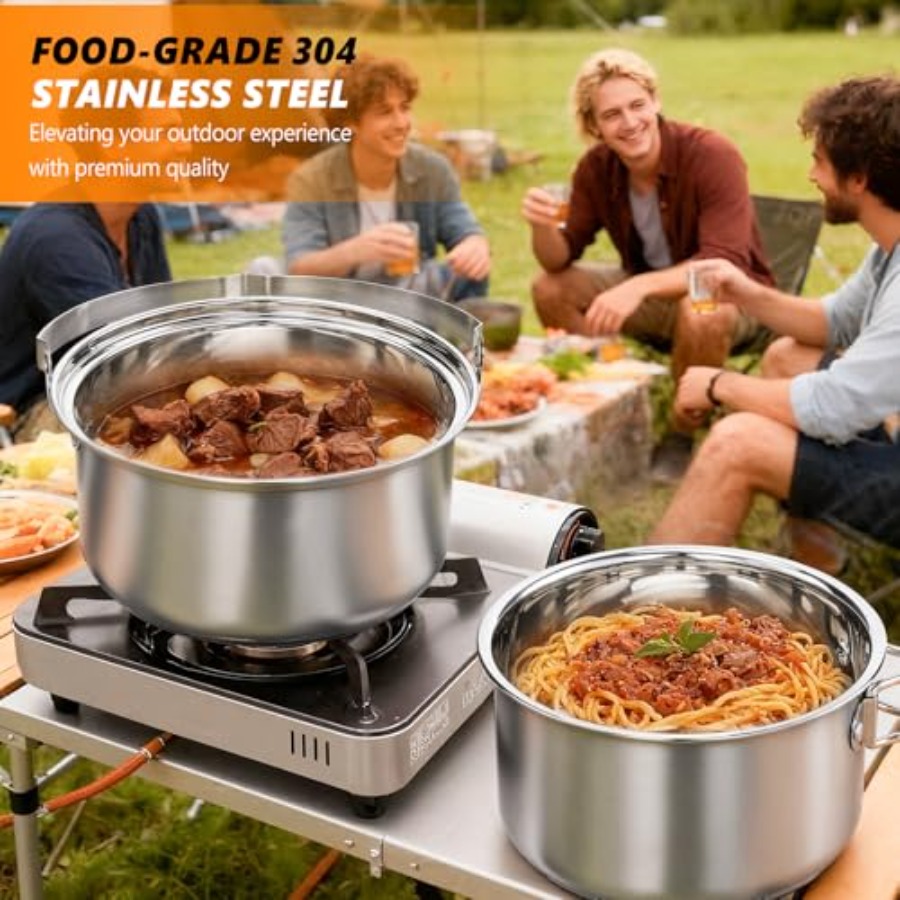 キャンプ用調理器具セット、軽量ステンレス製ネスティング式調理 - Nesting Camping Cooking Set のレビューと価格