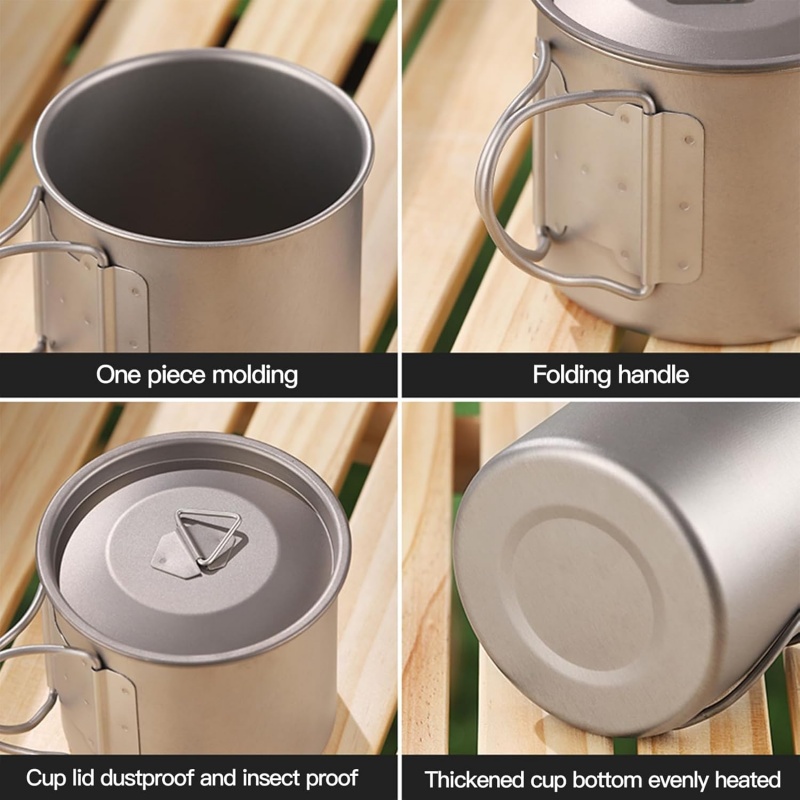 チタン製キャンプマグ 折りたたみハンドル付き 軽量ポータブル - Camping Cooking Utensils Kit のレビューと価格