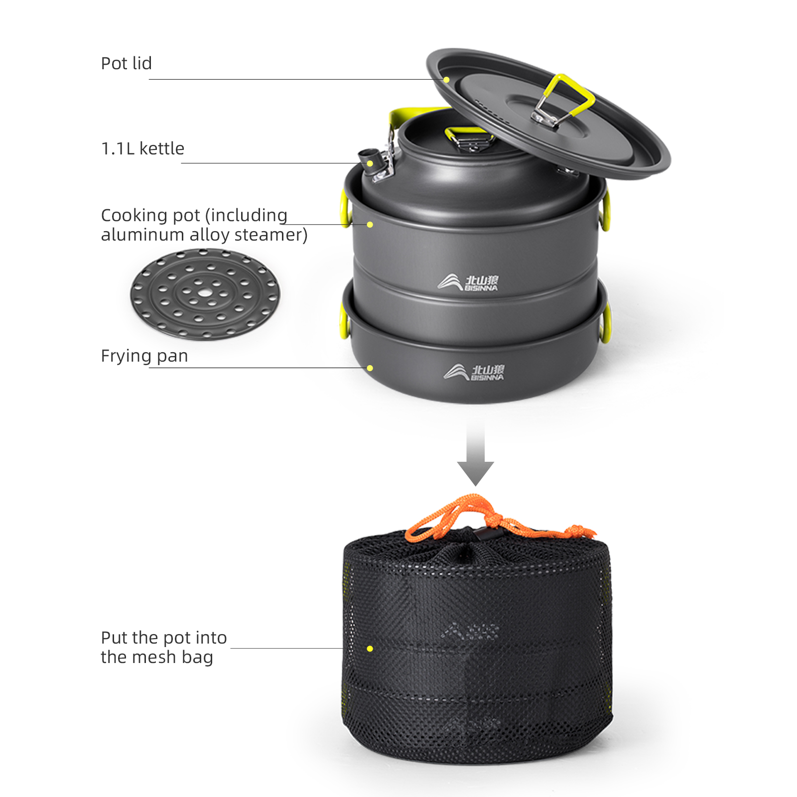 BISINNA キャンプ調理器具セット アルミニウム製ネステ - Nesting Camping Cooking Set のレビューと価格