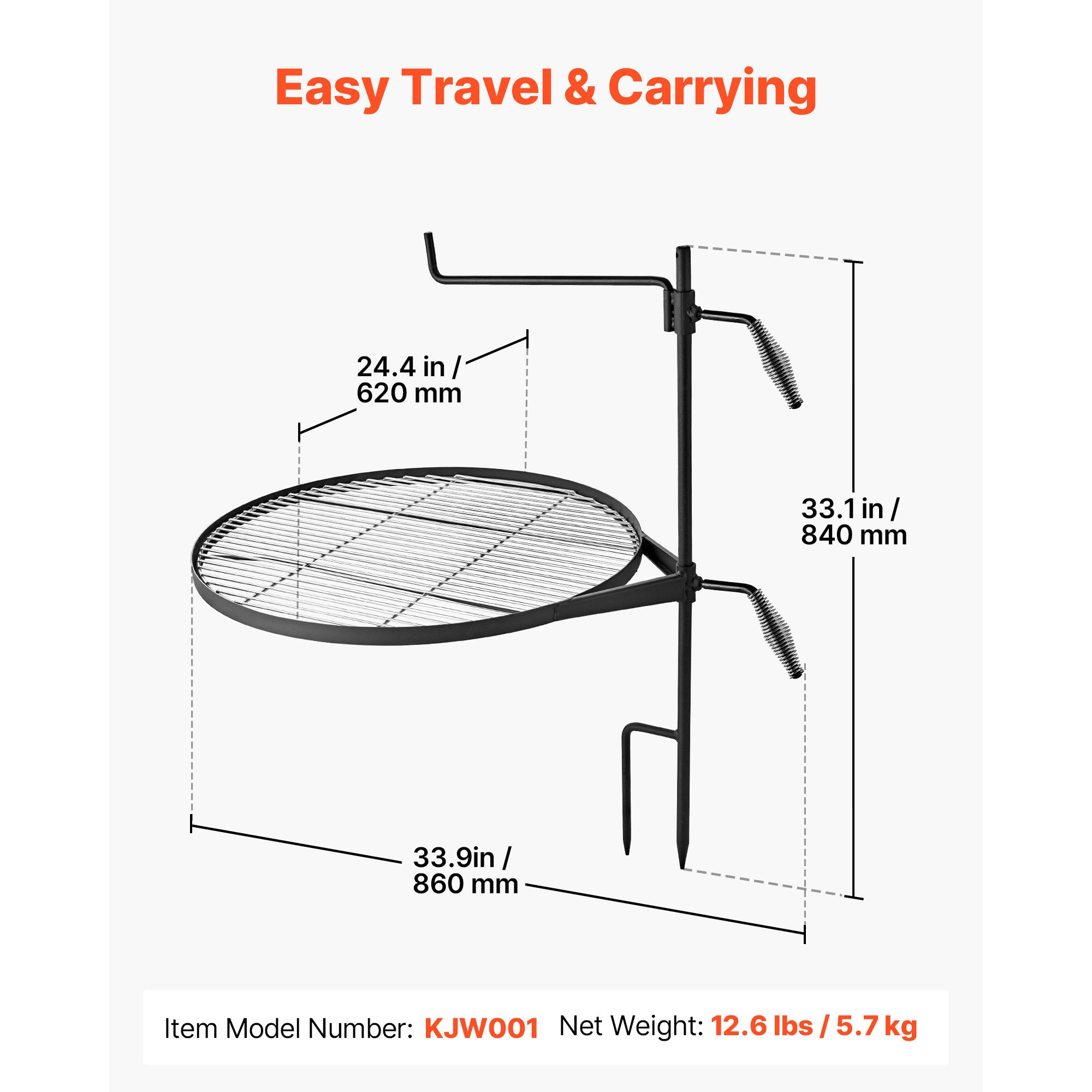 頑丈な回転式キャンプファイヤーグリル、24.4インチ丸型ポー - Camping Cooking Over Fire のレビューと価格
