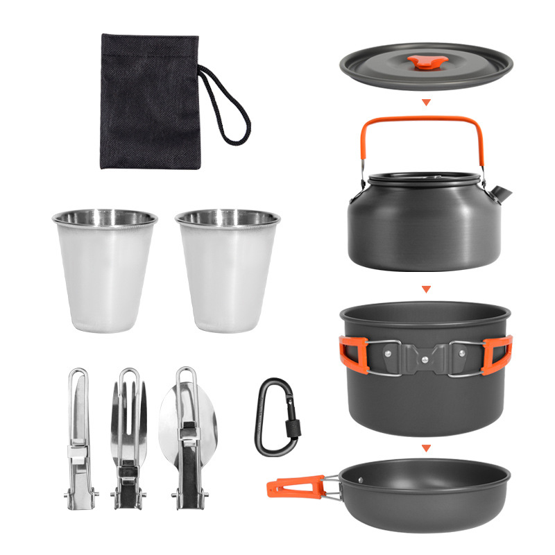 DS-308 アウトドア大容量調理キット、入れ子式で持ち運び - Nesting Camping Cooking Set のレビューと価格