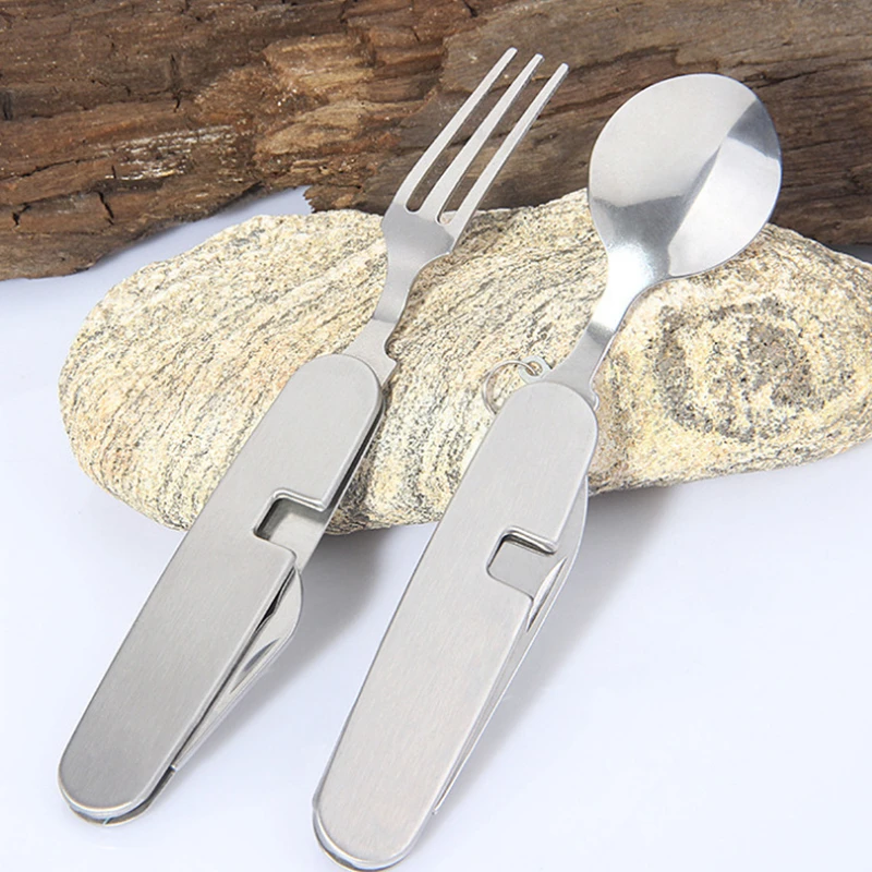 キャンプ食器セットステンレス鋼折りたたみフォークスプーンナイ - Camping Cooking Full Set のレビューと価格