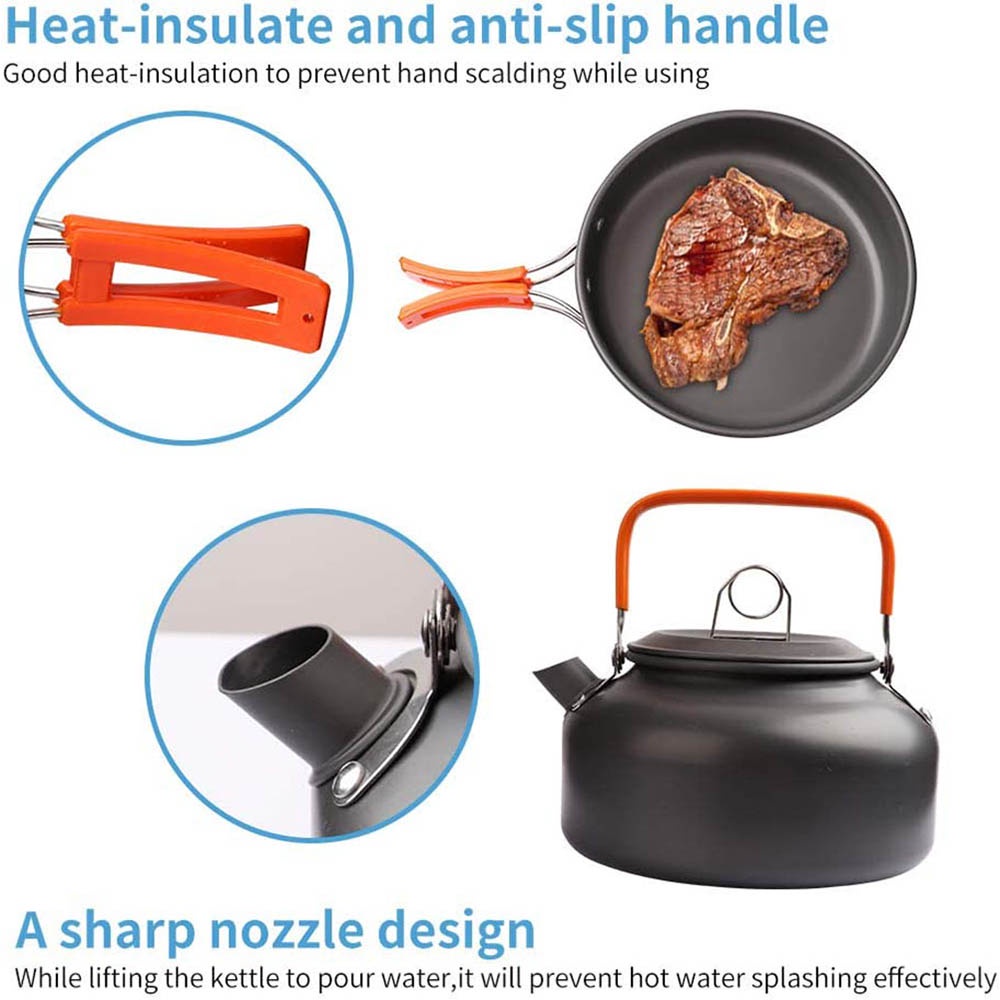 アウトドアキャンプ用調理セット、焦げ付き防止鍋入れ子式収納セ - Nesting Camping Cooking Set のレビューと価格