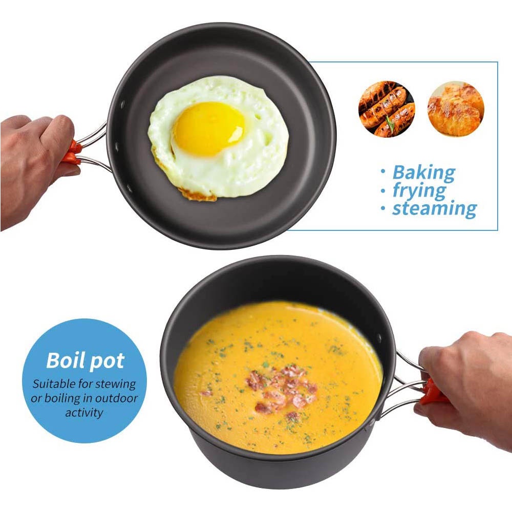 アウトドアキャンプ用調理セット、焦げ付き防止鍋入れ子式収納セ - Nesting Camping Cooking Set のレビューと価格