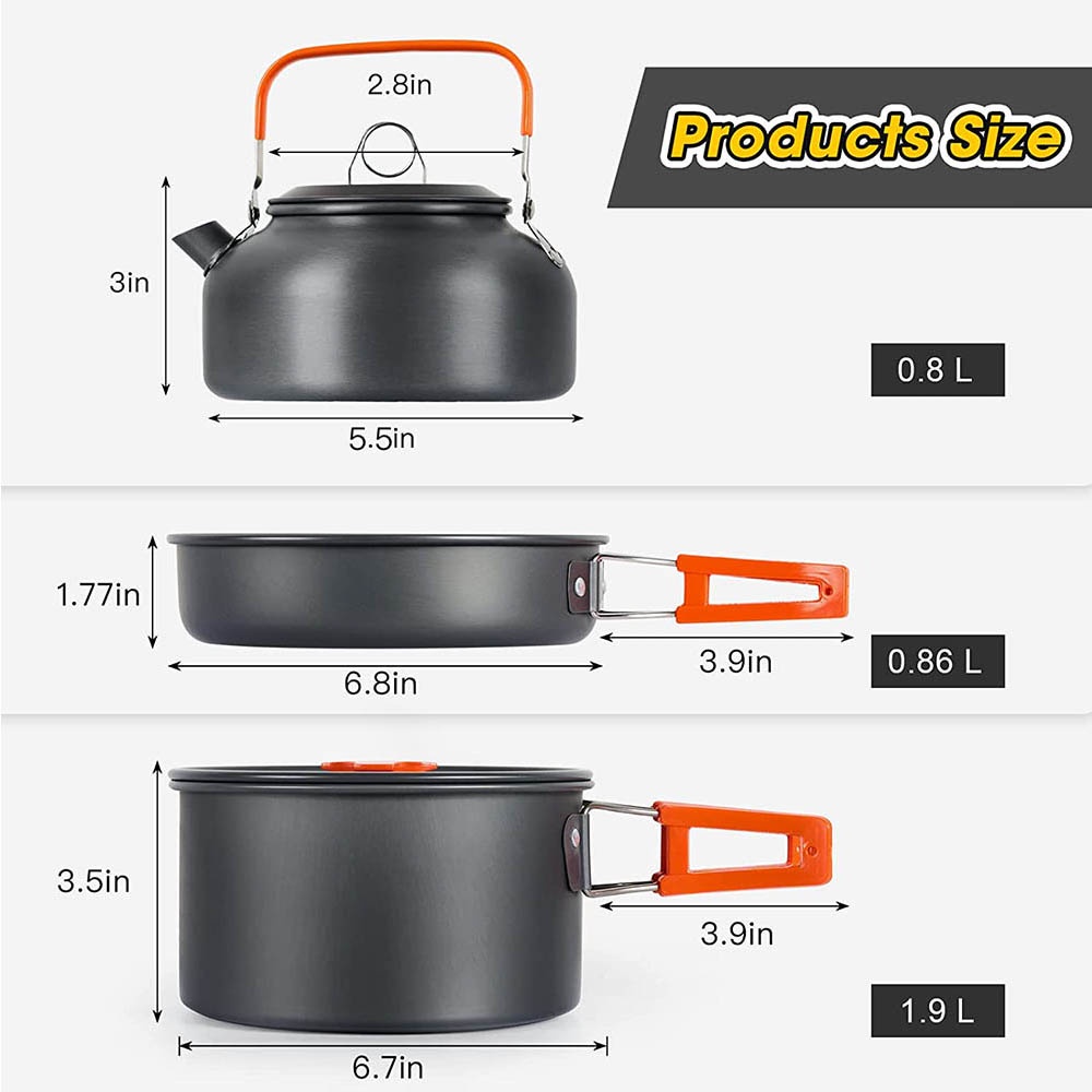 アウトドアキャンプ用調理セット、焦げ付き防止鍋入れ子式収納セ - Nesting Camping Cooking Set のレビューと価格