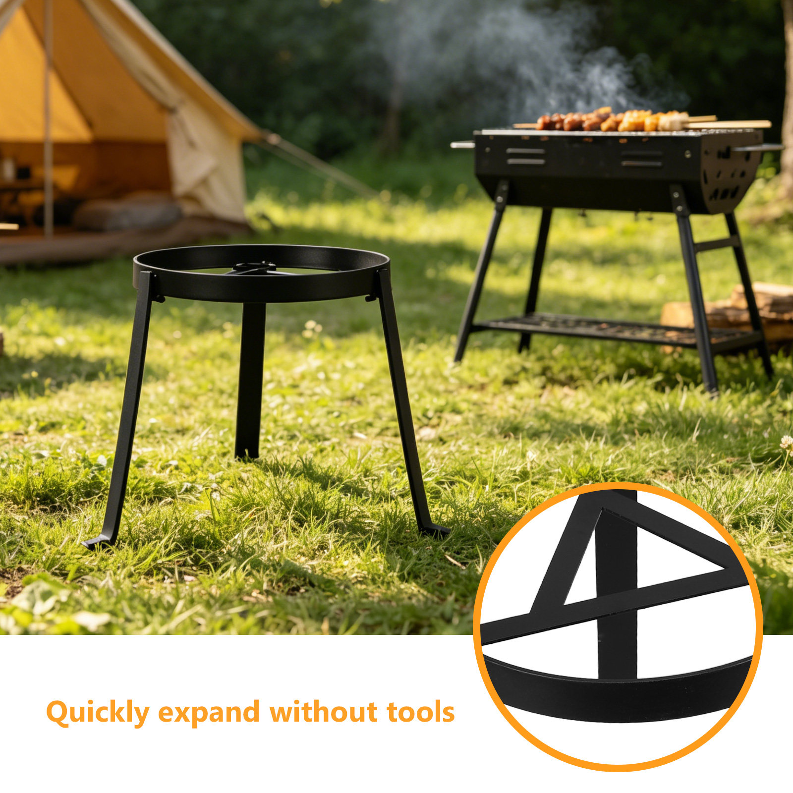 焚き火用調理スタンド ポータブル折りたたみ式焚き火三脚グリル - Camping Cooking Over Fire のレビューと価格