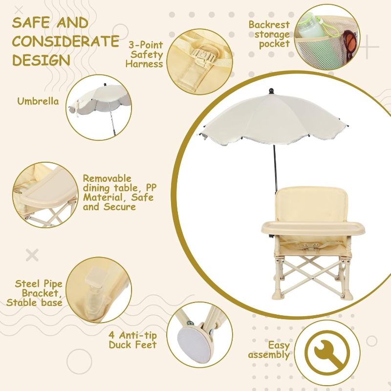 ベビー用屋外ビーチチェア、傘付き背もたれポケット、シートベル - Camping Cooking Table Foldable のレビューと価格