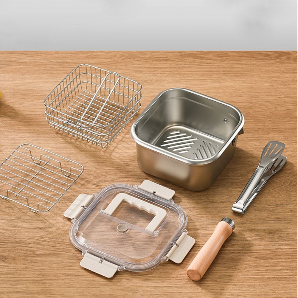 ポータブルステンレス鋼フライパン正方形ノンスティック調理鍋バ - Camping Cooking Basket のレビューと価格