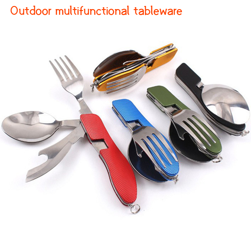 ステンレス鋼カトラリー 4 で 1 屋外ピクニック食器折りた - Camping Cooking Utensils Kit のレビューと価格
