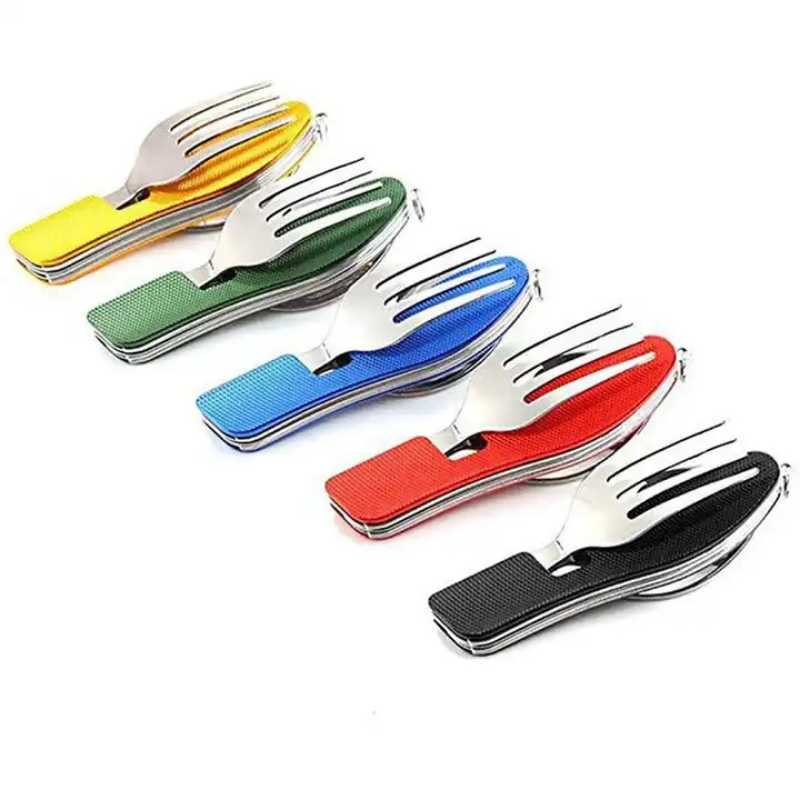 ステンレス鋼カトラリー 4 で 1 屋外ピクニック食器折りた - Camping Cooking Utensils Kit のレビューと価格