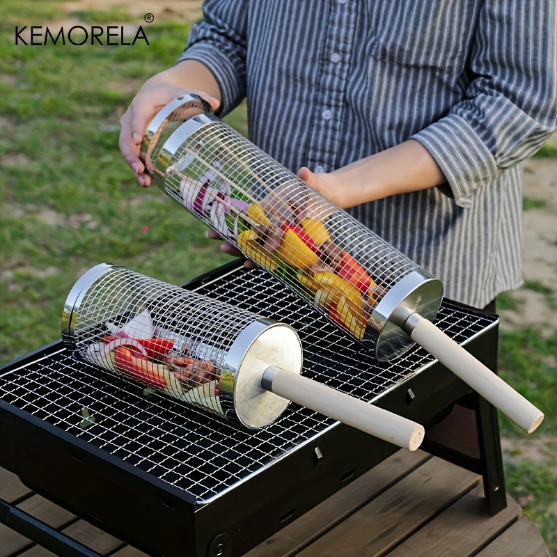 丸型バーベキューグリルバスケットセット、ステンレス製回転式B - Camping Cooking Basket のレビューと価格