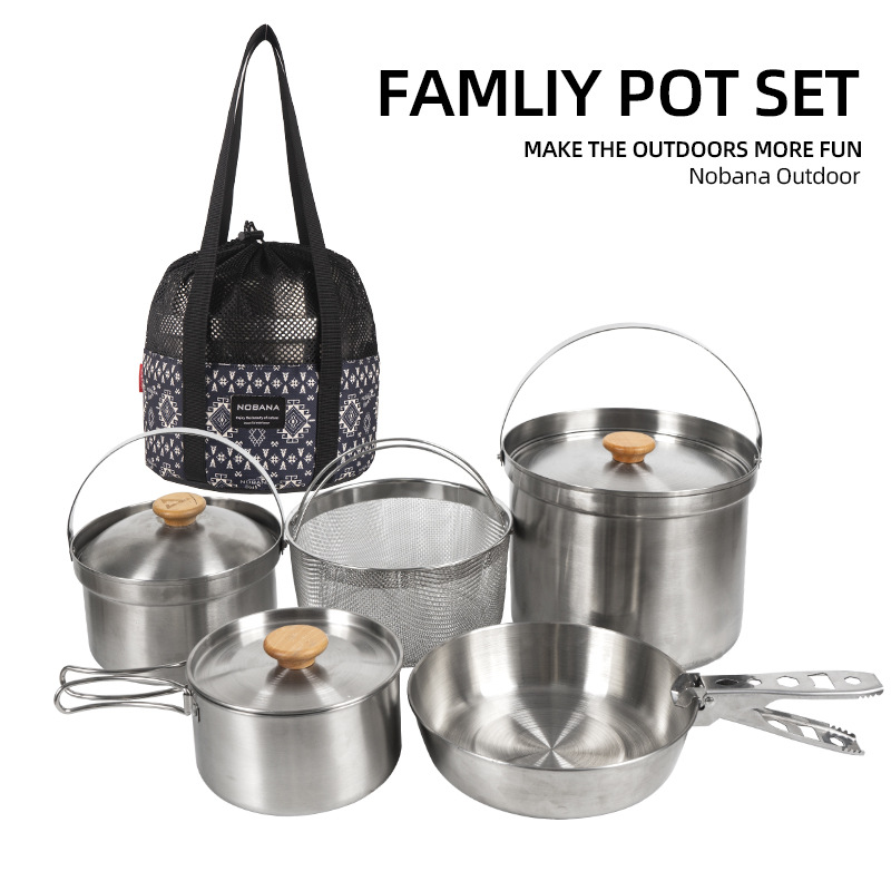 NOBANA 最新の屋外ステンレス鋼ポットセットキャンプファ - Camping Cooking Full Set のレビューと価格