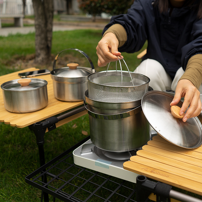 NOBANA 最新の屋外ステンレス鋼ポットセットキャンプファ - Camping Cooking Full Set のレビューと価格