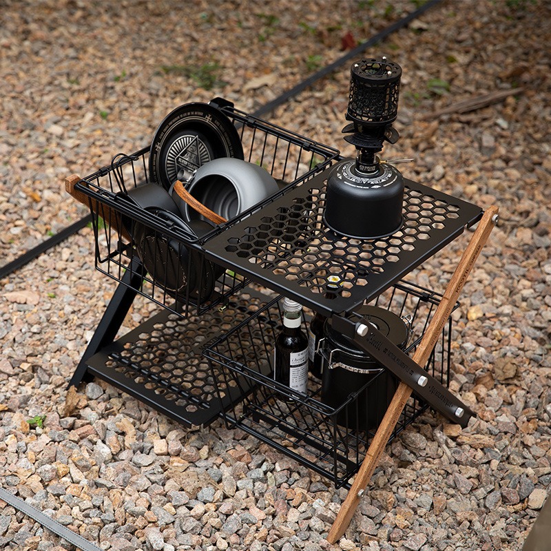 ポータブル折りたたみキャンプテーブルバスケット多層収納バスケ - Camping Cooking Basket のレビューと価格